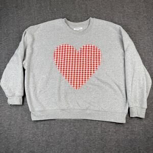 Grayson Threads Womens Gingham Heart Sweater Grey Pullover XL Valentine Holiday
